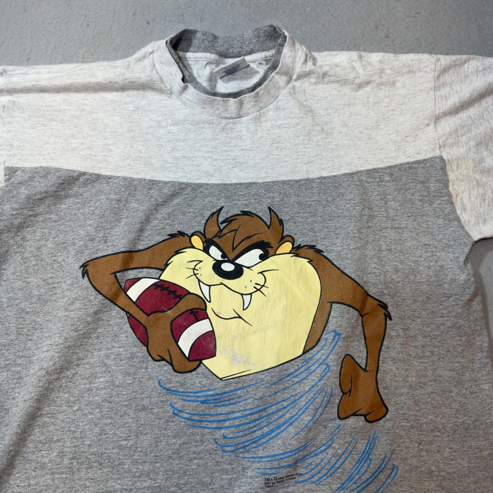 VTG 1993 Warner Bros‎ Looney Tune Tazmanian Devil Football  Shirt Vintage Size L